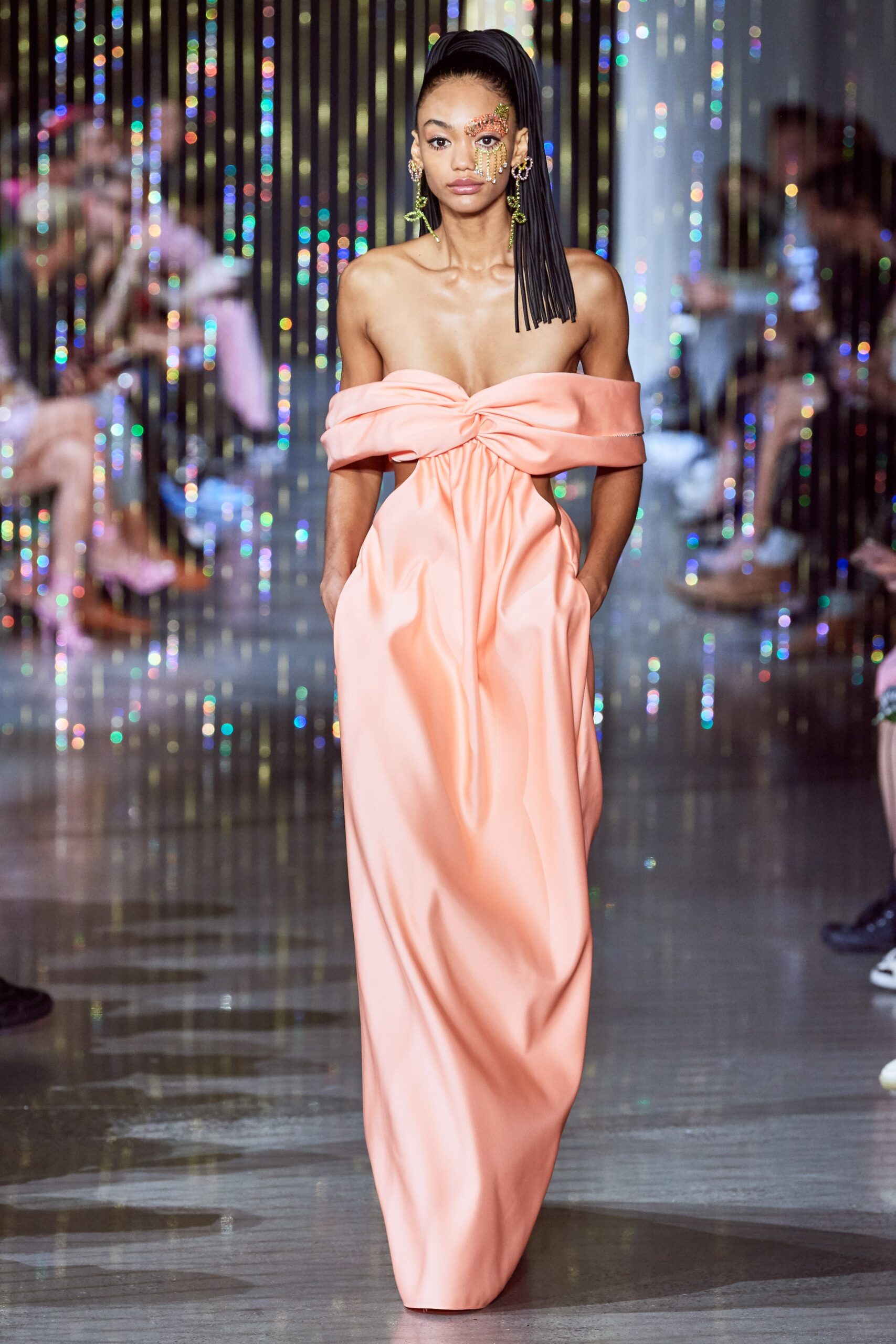 pink silk strapless gown