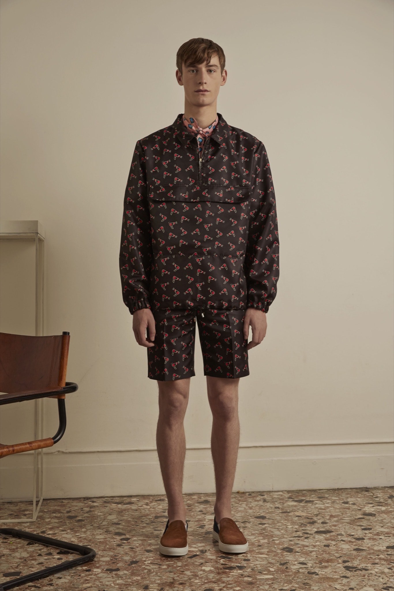 black printed jacket and shorts