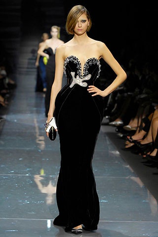 black velvet strapless gown