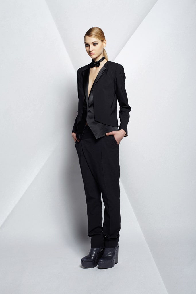 black tailored blazer and pants