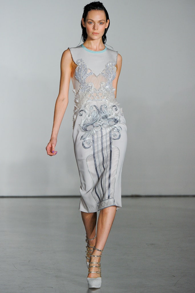 white gray embroidered midi dress