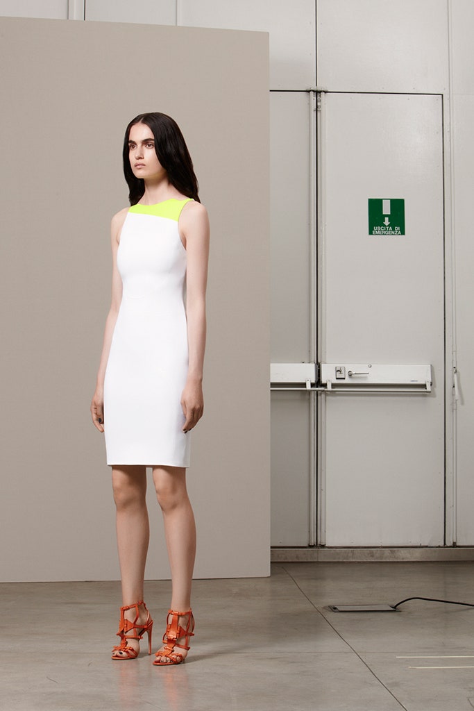 white fitted mini dress with yellow