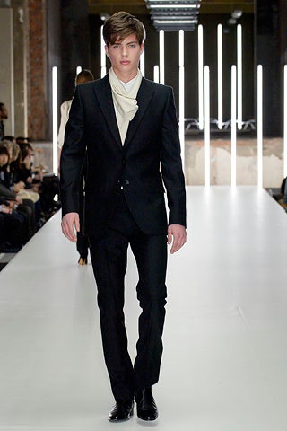 black tailored suit with white shirt