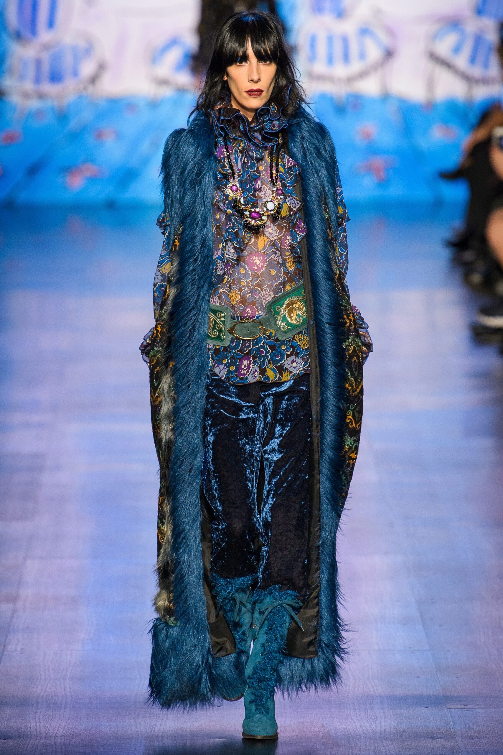 blue fur relaxed layered coat