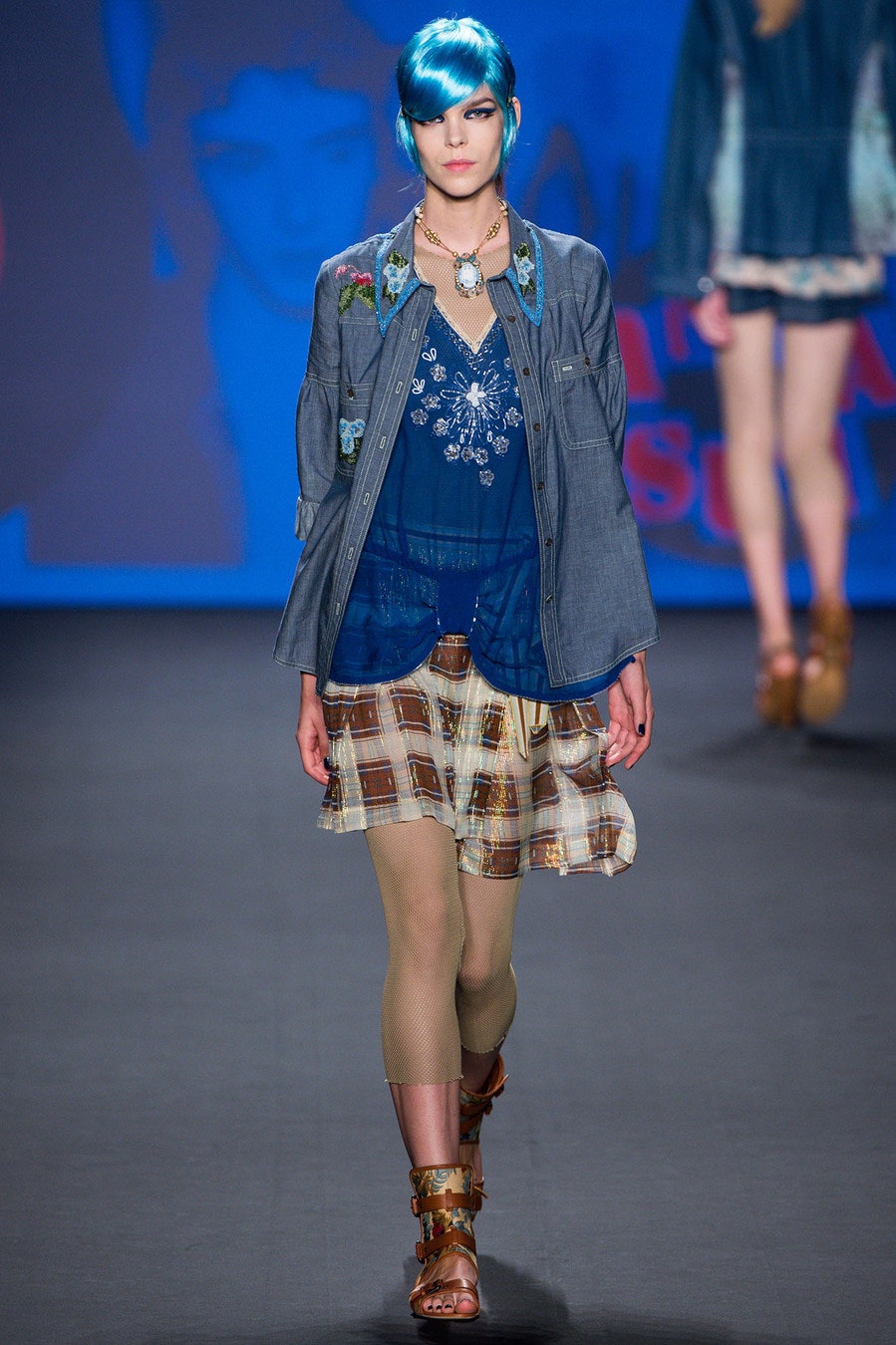 blue denim shirt with embroidered top