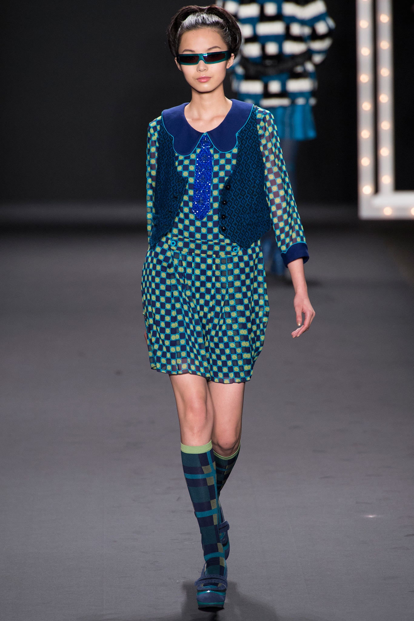 blue knit fitted layered vest
