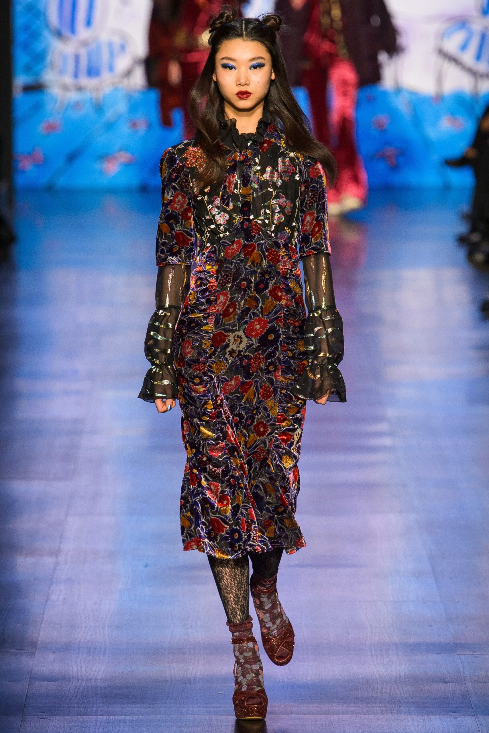 multi-colored floral velvet dress
