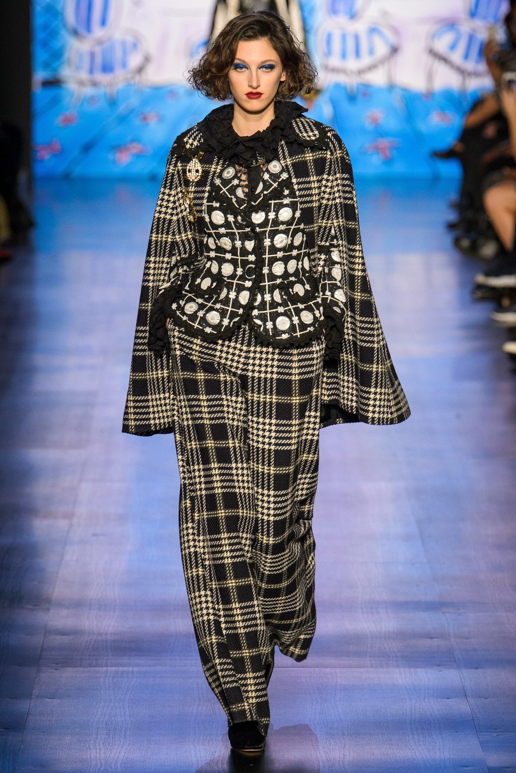 black and white checked cape and blazer