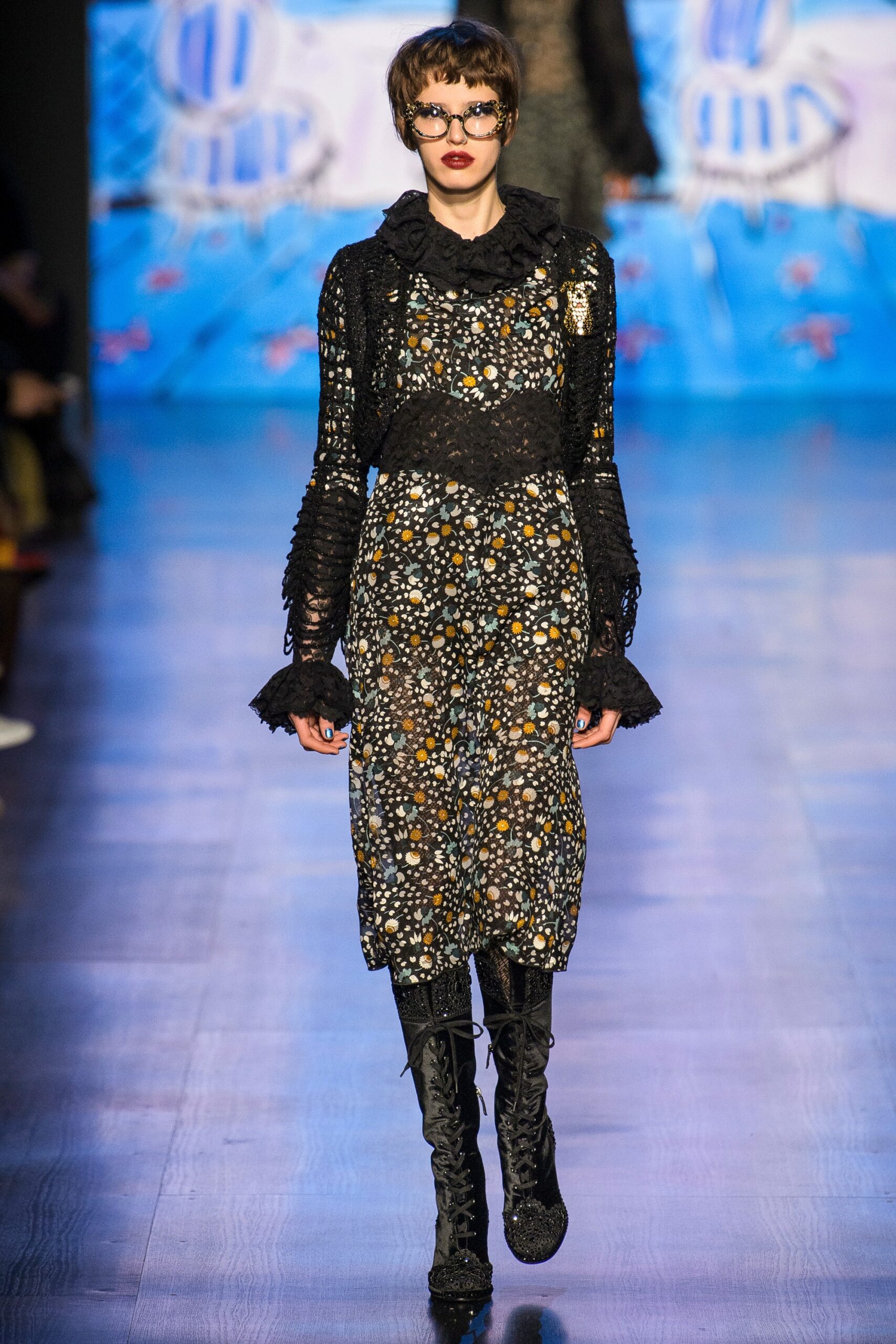 black multi-layered midi dress with boots