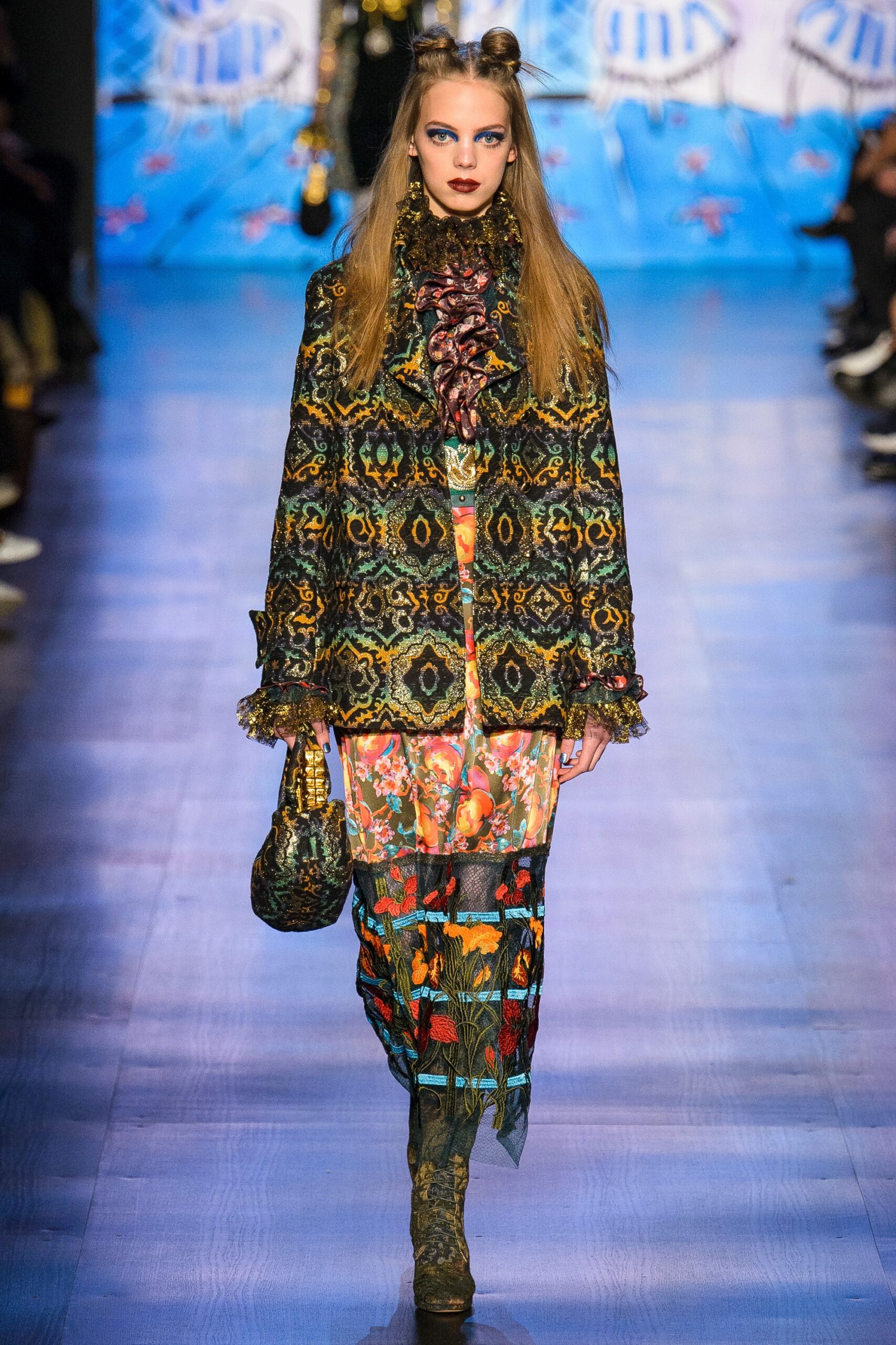 multi silk long-sleeve collared fitted embroidered layered jacket