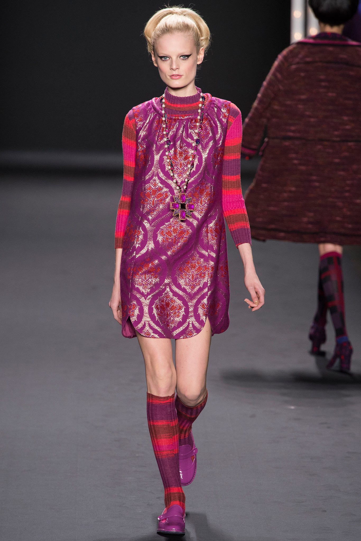 purple and pink printed mini dress
