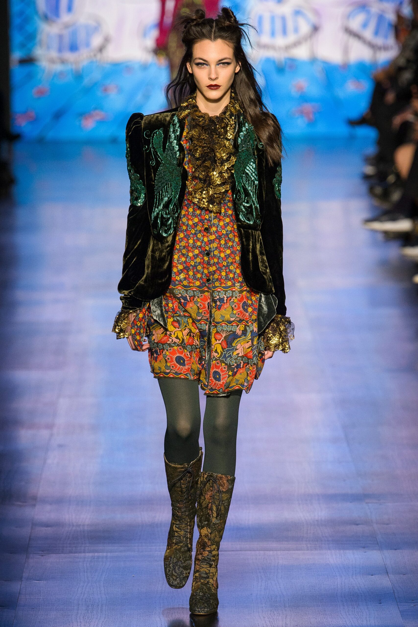 black silk ruffled blouse with multi skirt