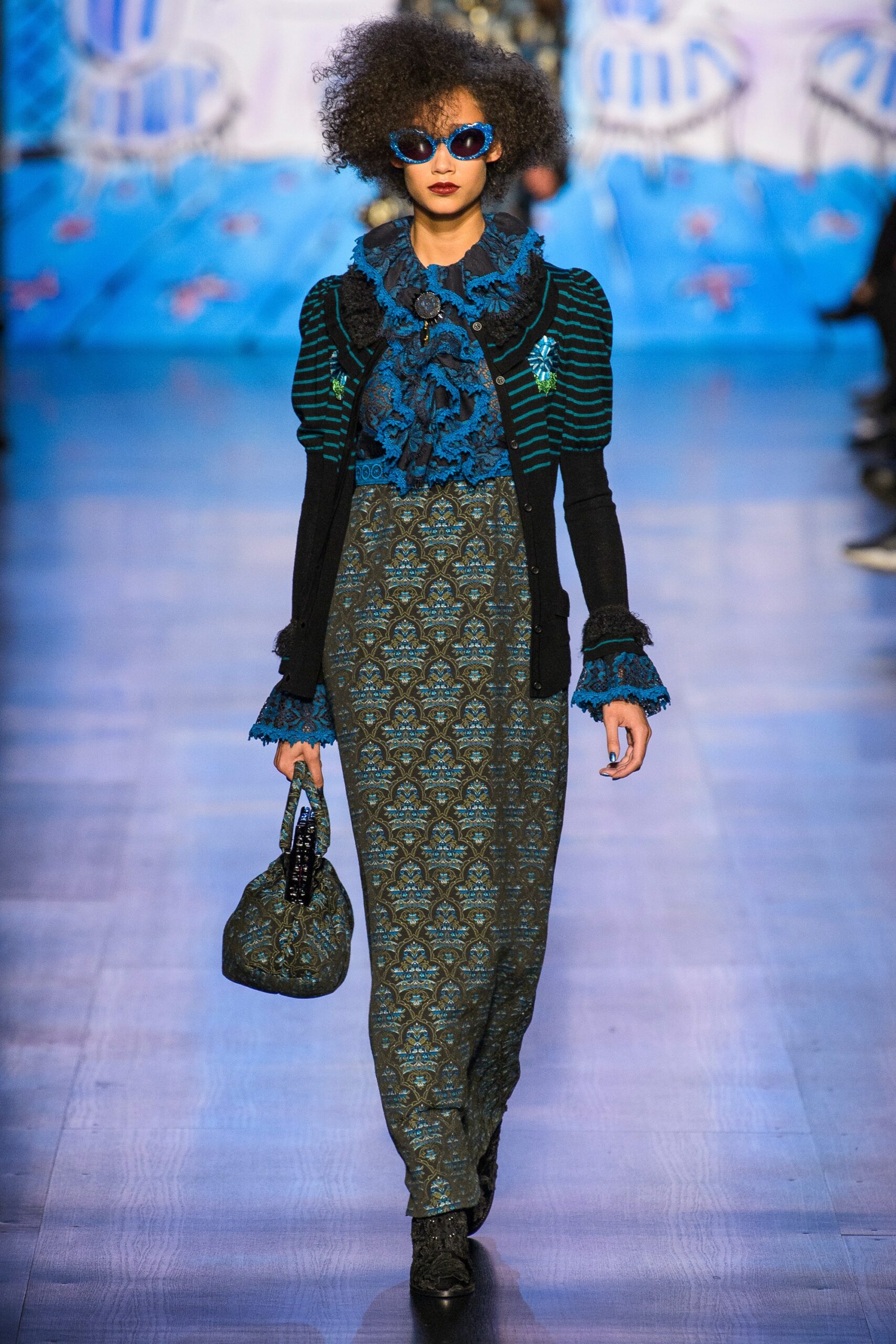 blue printed maxi dress with blouse