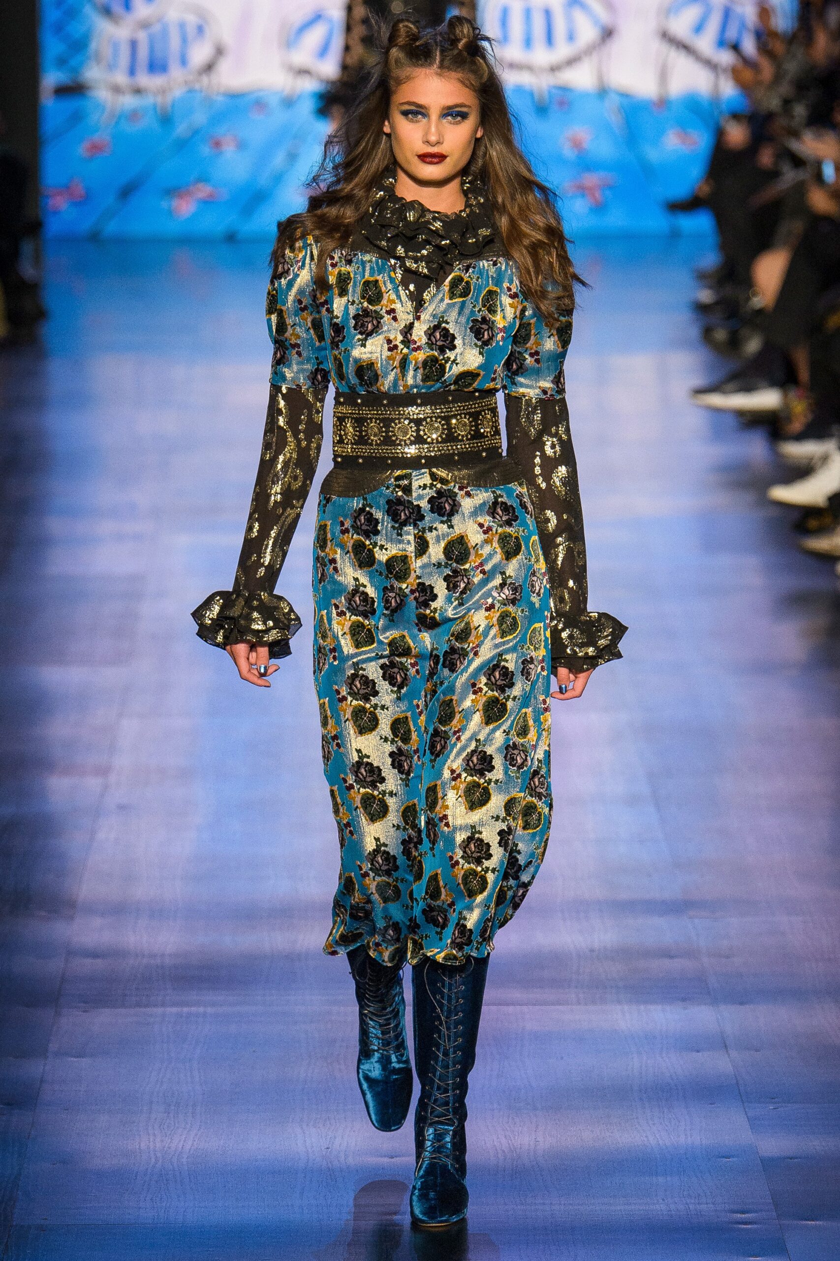 blue printed midi dress