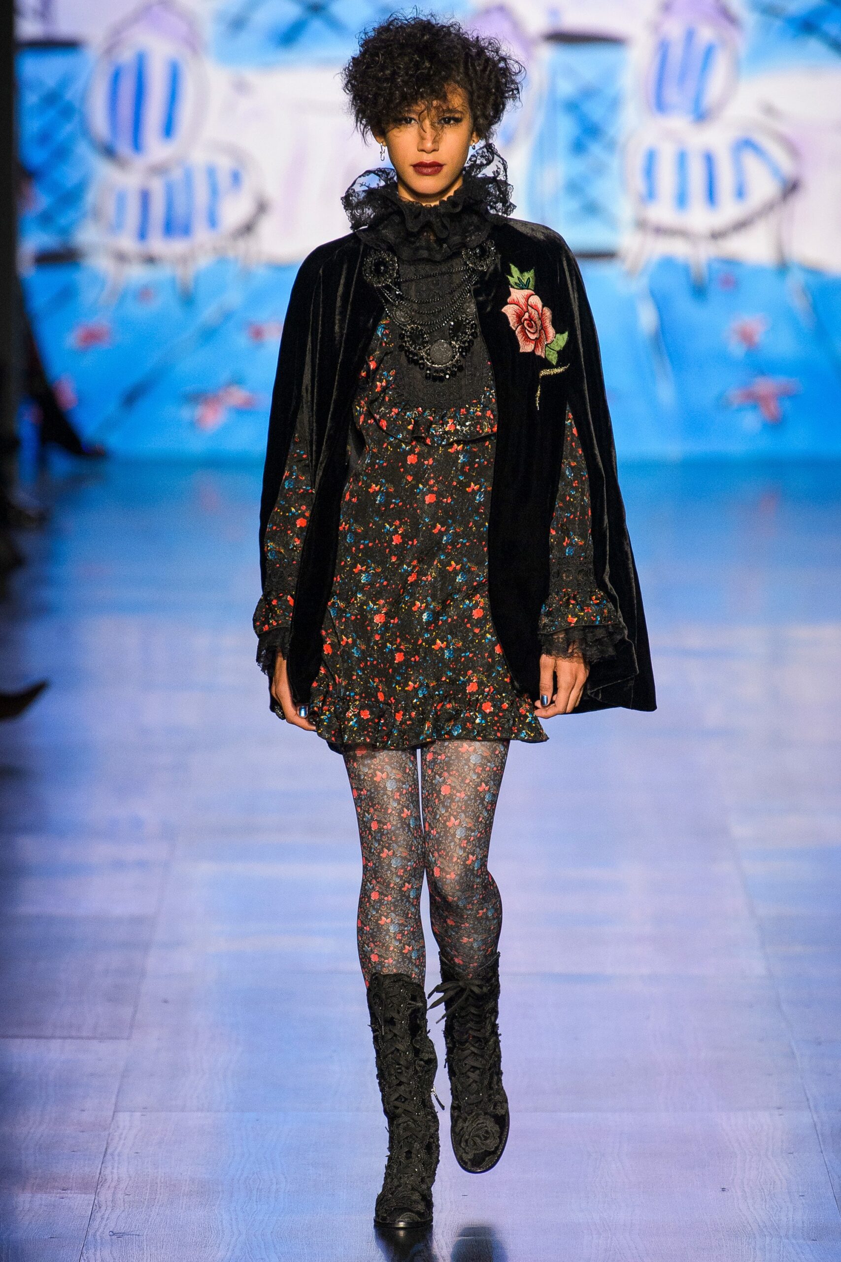 black floral mini dress with cape