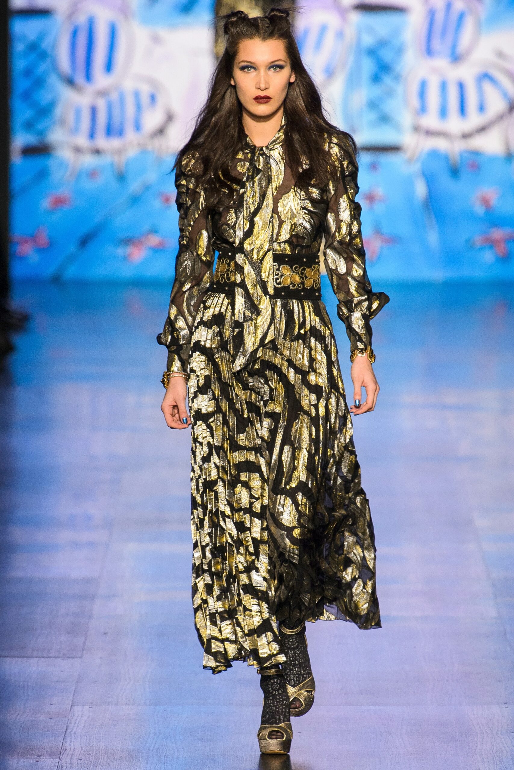 black and gold printed maxi dress