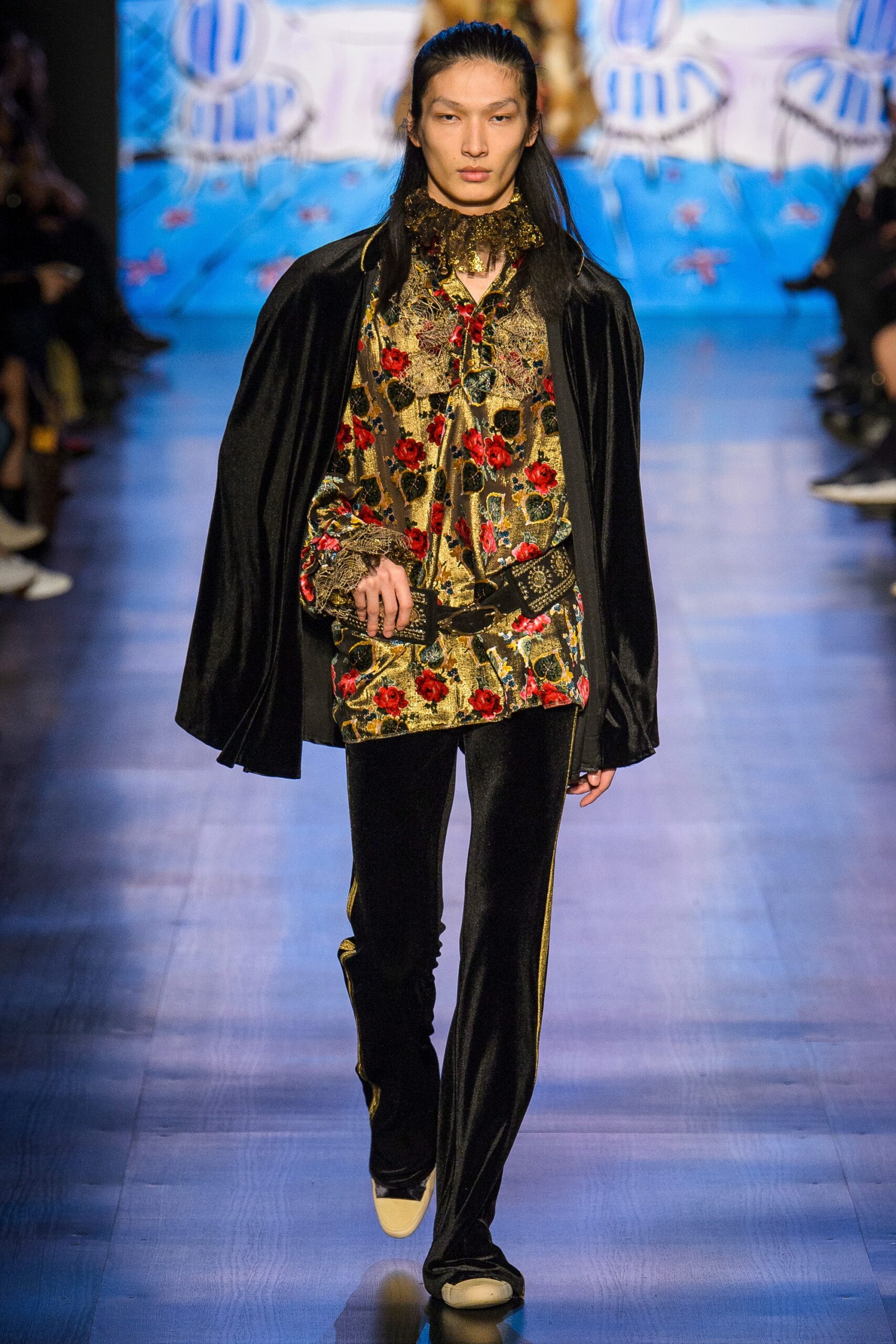 black velvet embroidered top with cape