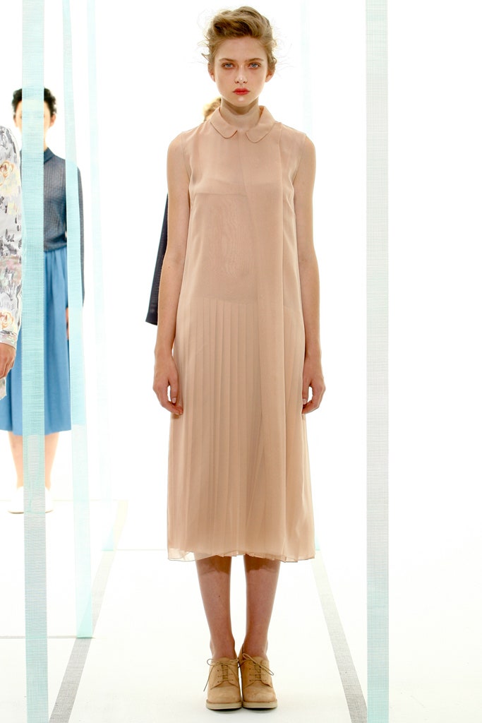 beige silk sleeveless dress