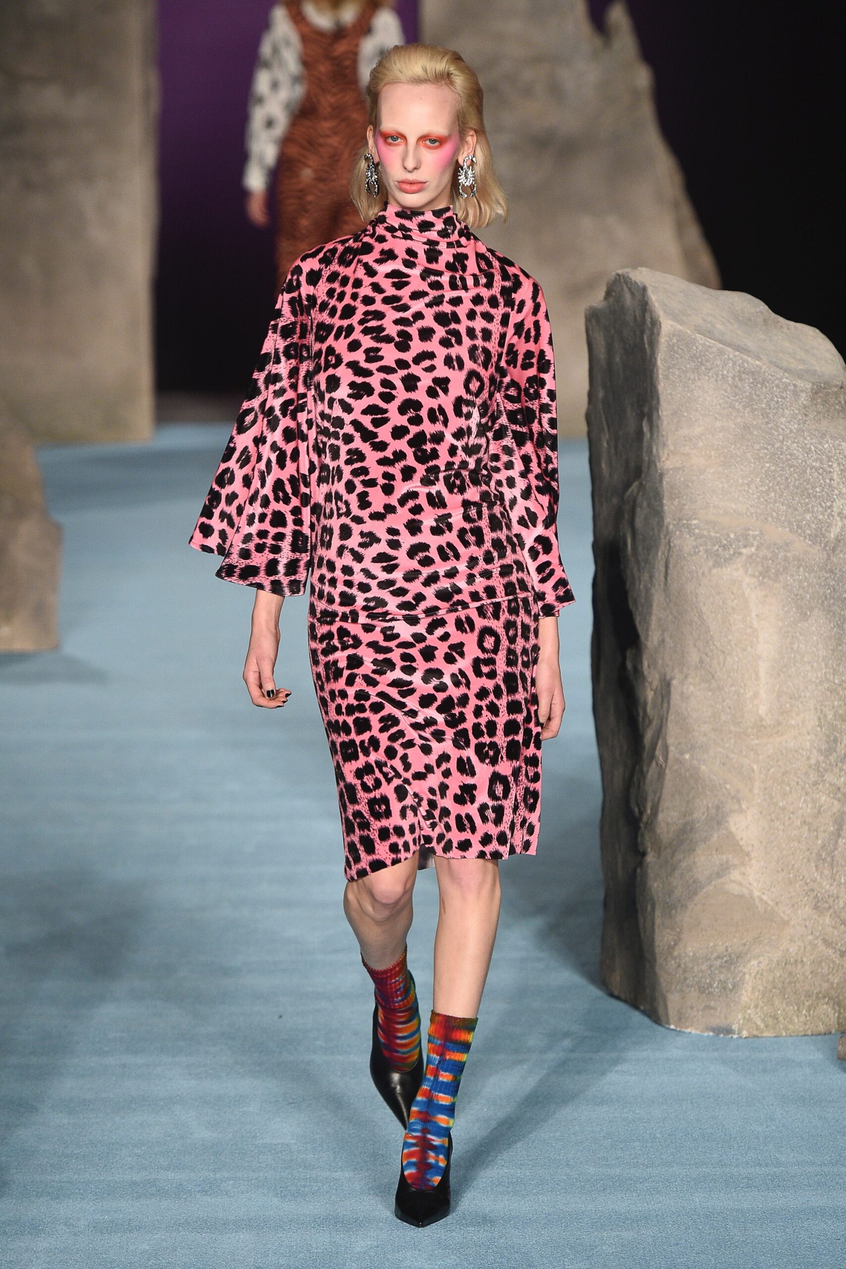 pink black animal-print midi dress
