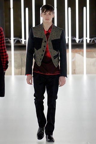 tailored black gray jacket with red shirt