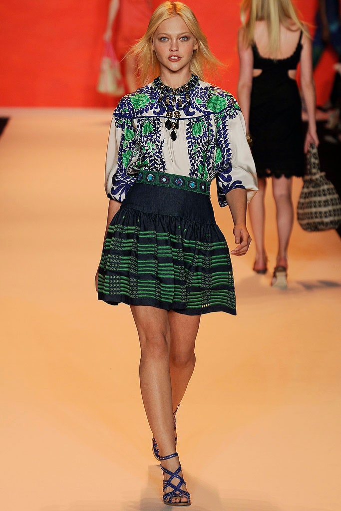 embroidered blouse and tiered skirt