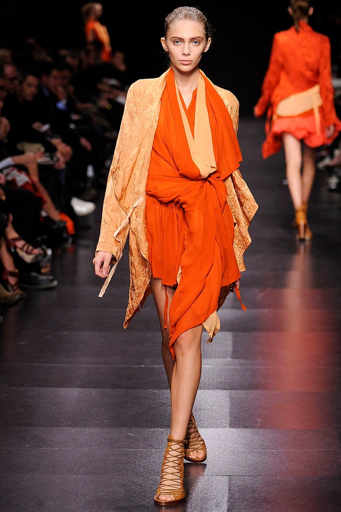 orange silk mini dress with coat