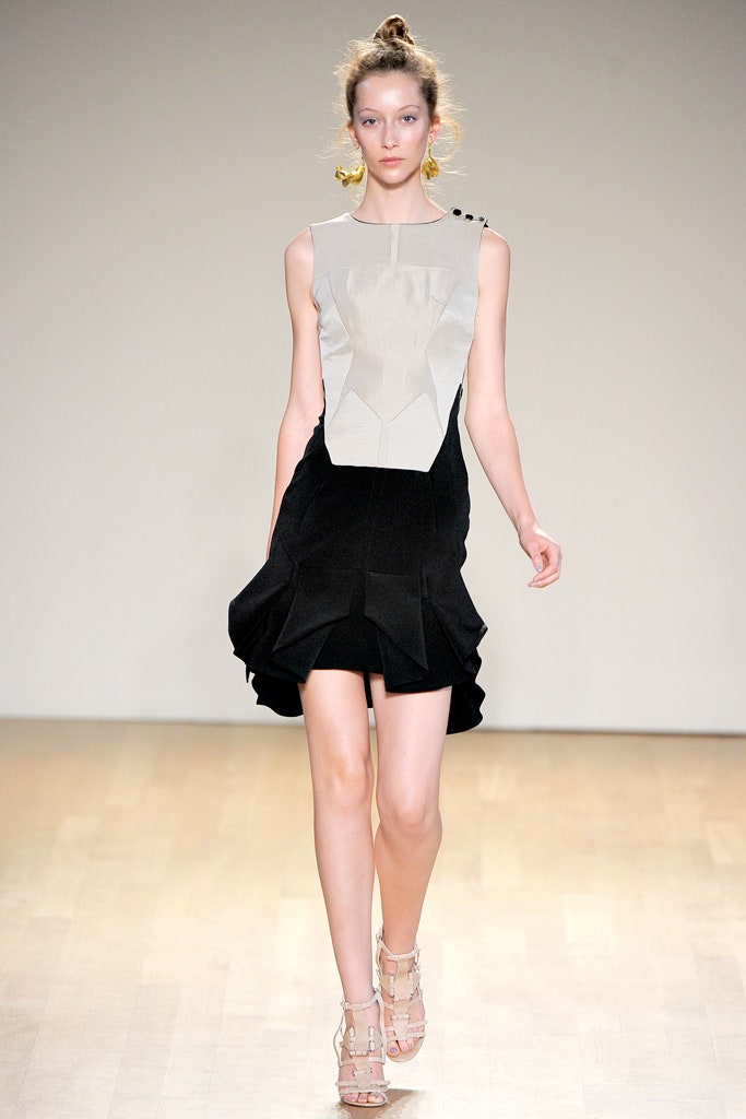 black and beige fitted mini dress