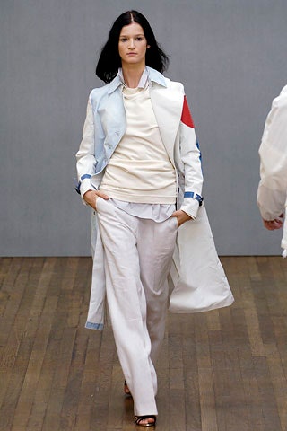 color-blocked coat with relaxed pants