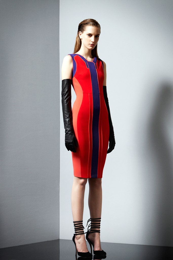 fitted red and blue dress