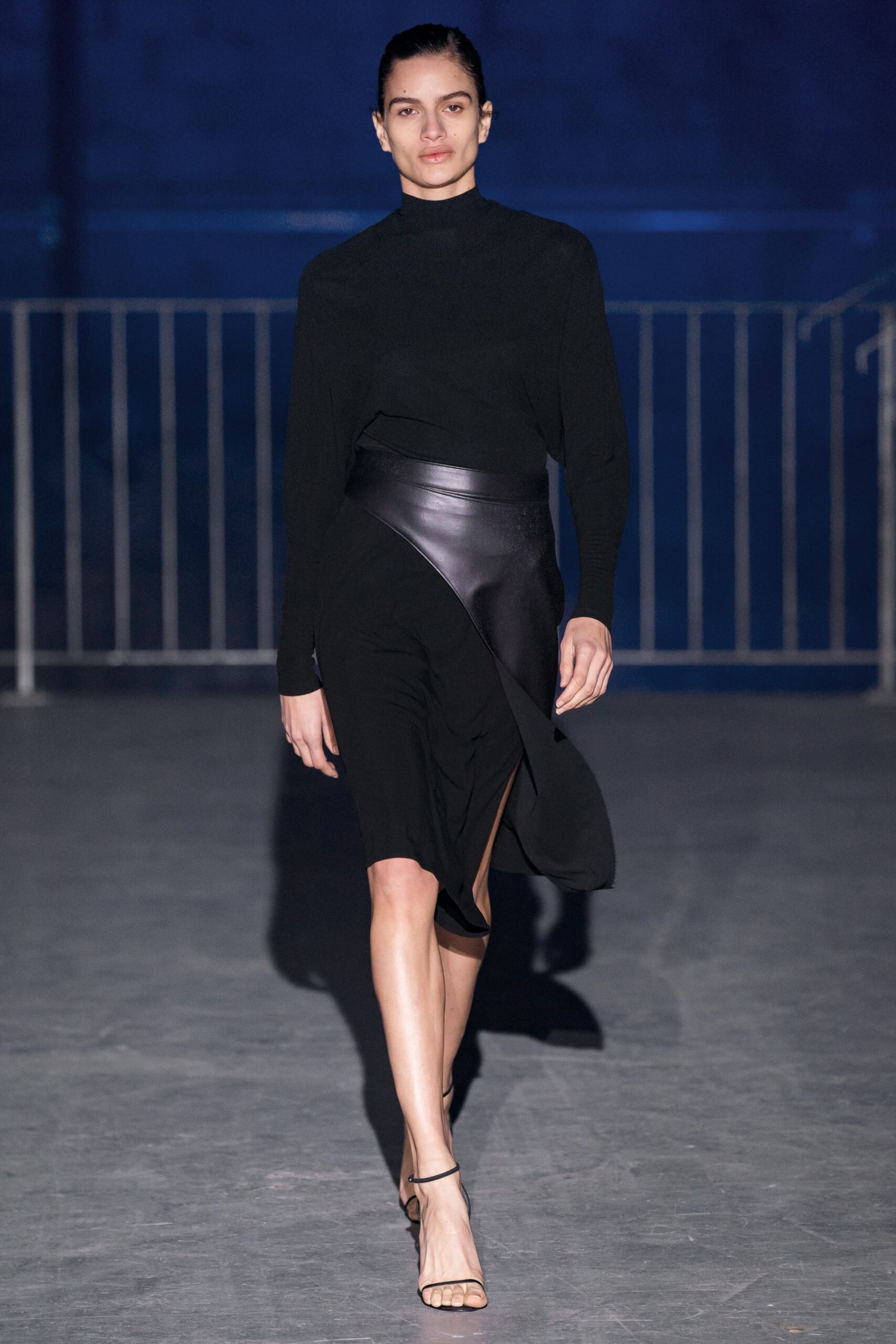 black silk long-sleeve midi dress