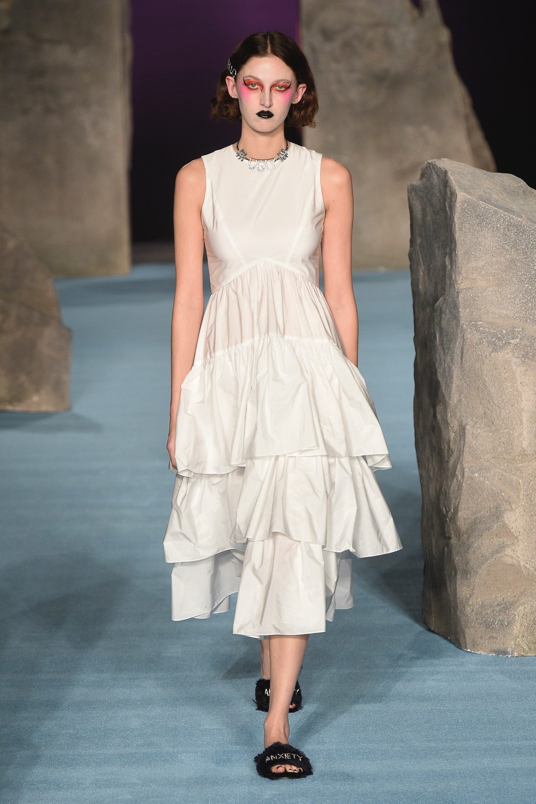 white tiered sleeveless dress