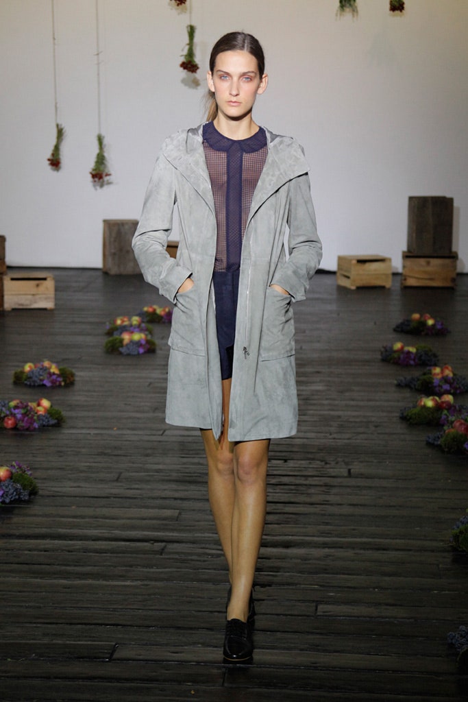 gray suede coat with mesh top