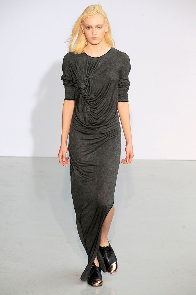 fitted gray cotton maxi dress