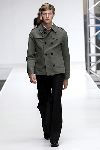 green cotton long-sleeve collared tailored buttoned jacket