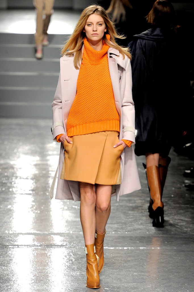 tan leather fitted a-line skirt