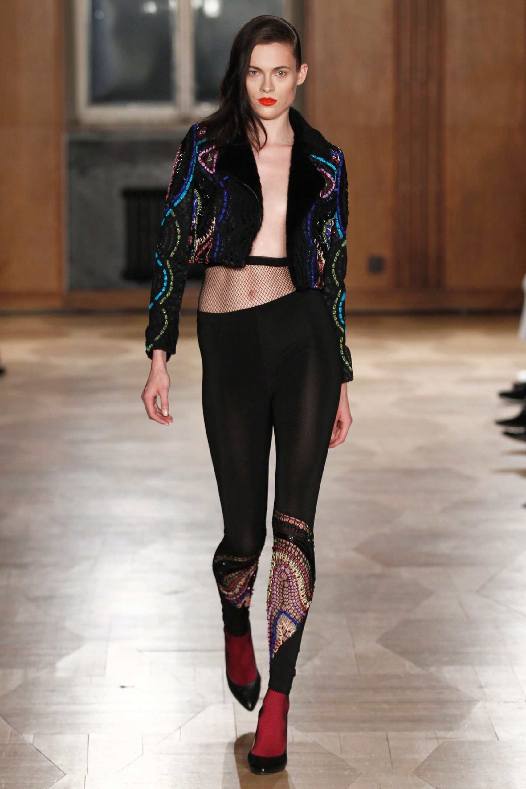black mesh fitted printed leggings