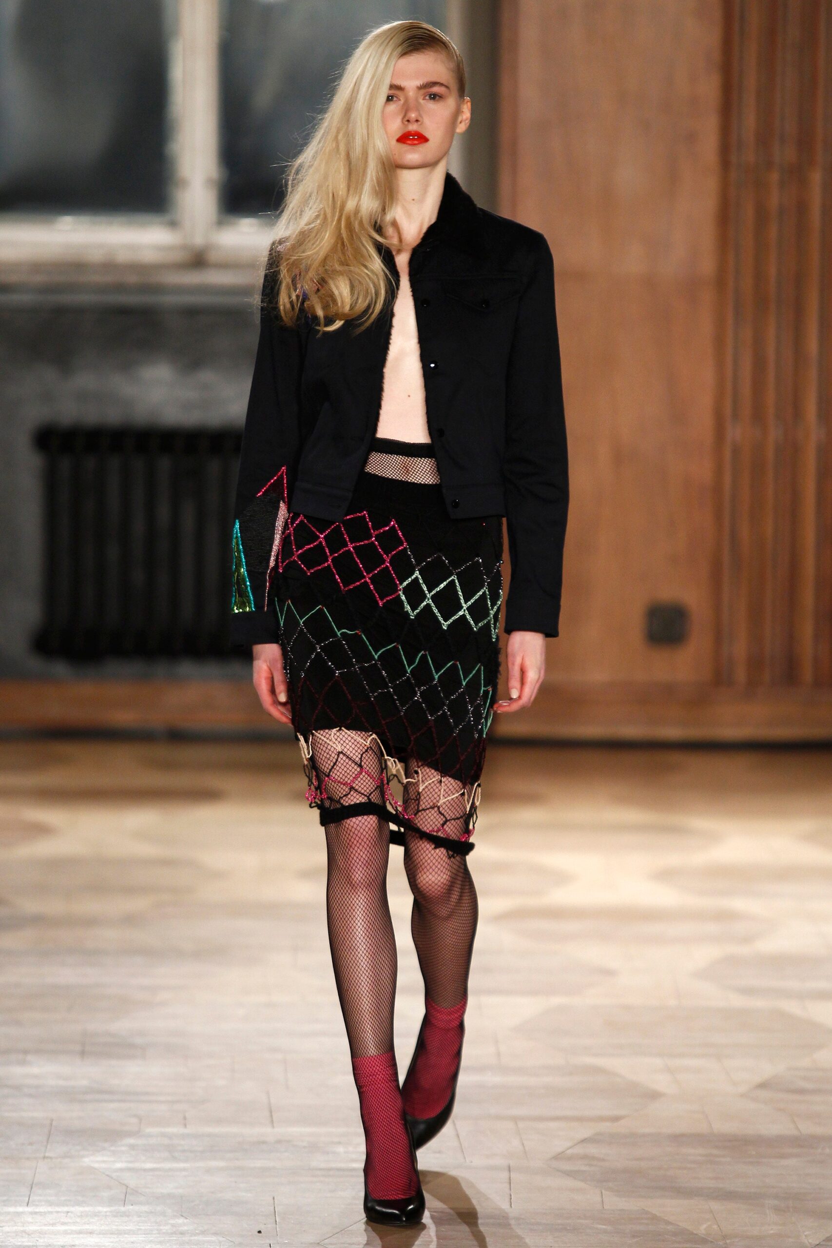 black mesh fitted tiered skirt