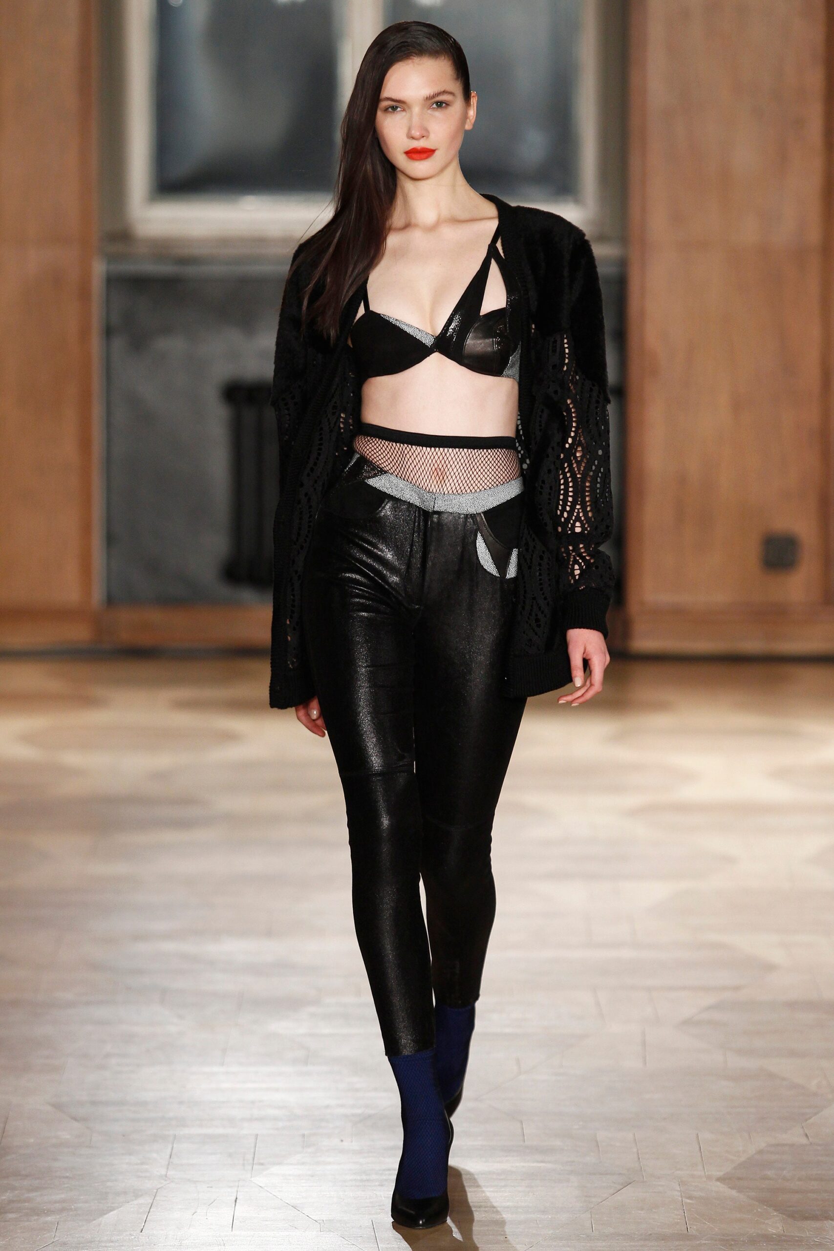 black leather top with vinyl pants