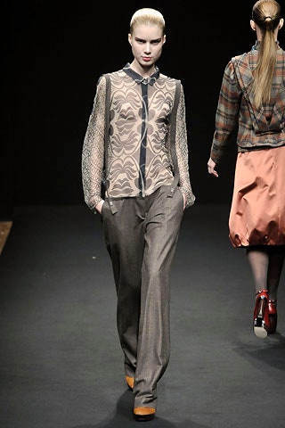 beige silk long-sleeve collared fitted printed blouse