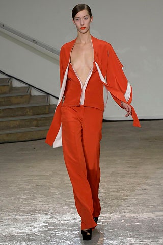 red fitted jacket and pants