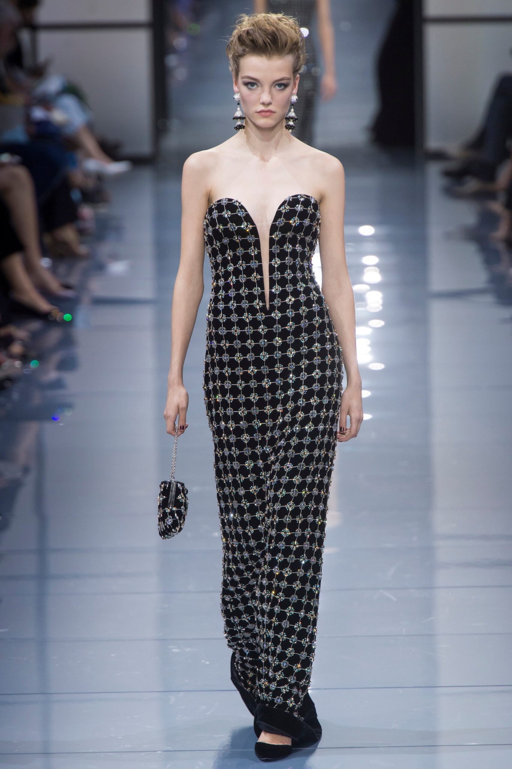 black and white embellished gown