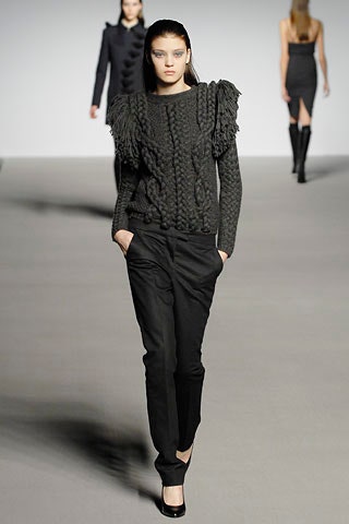 black wool long-sleeve fitted ruffled sweater