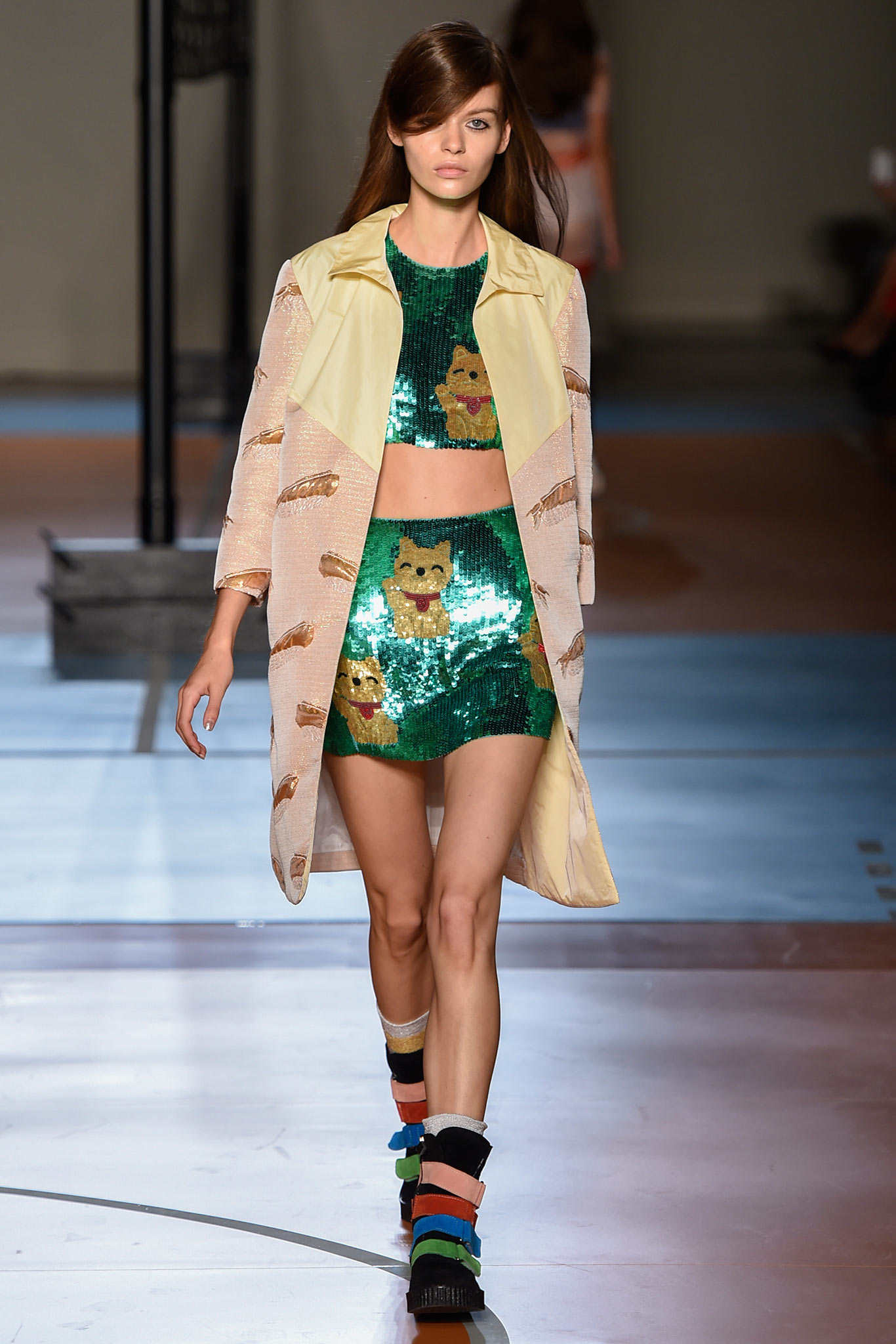 yellow silk long-sleeve collared relaxed buttoned coat