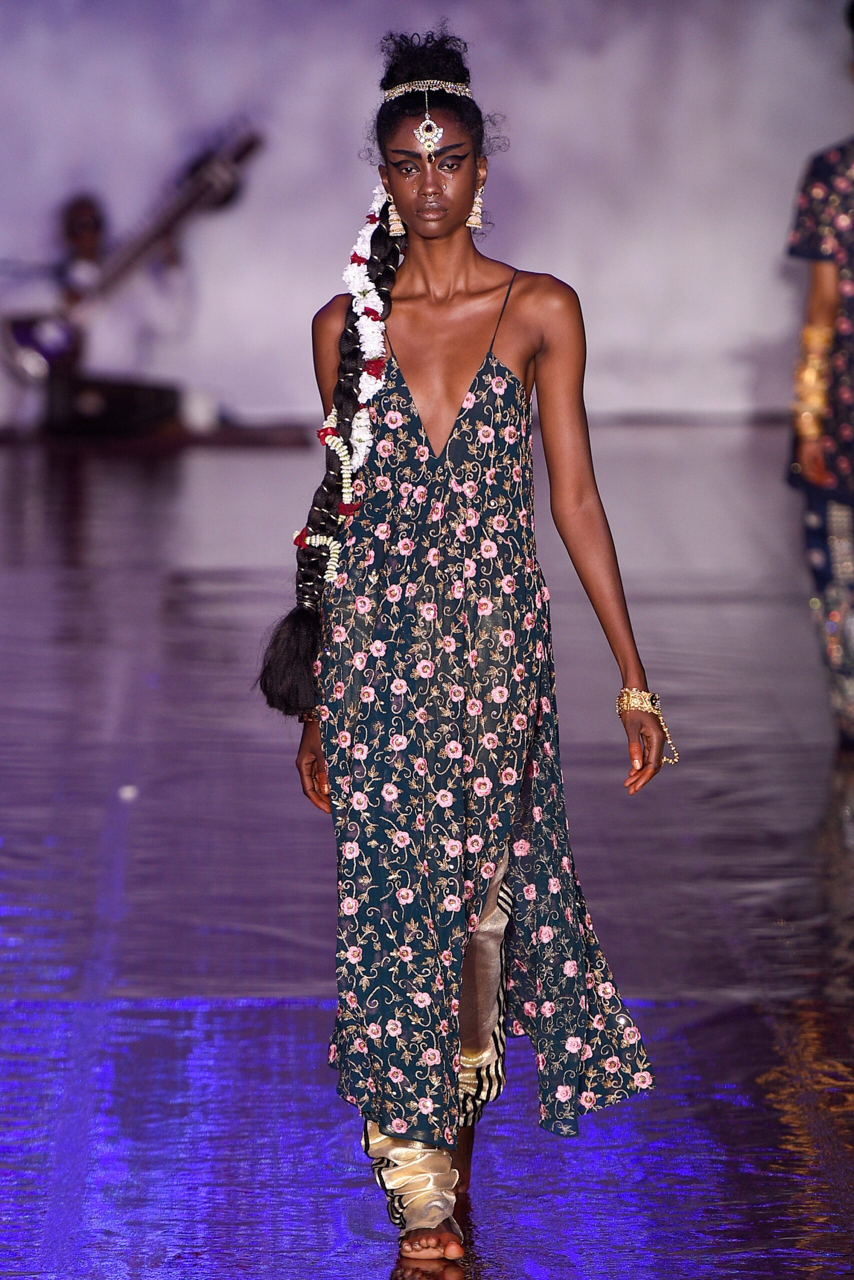 green floral midi dress