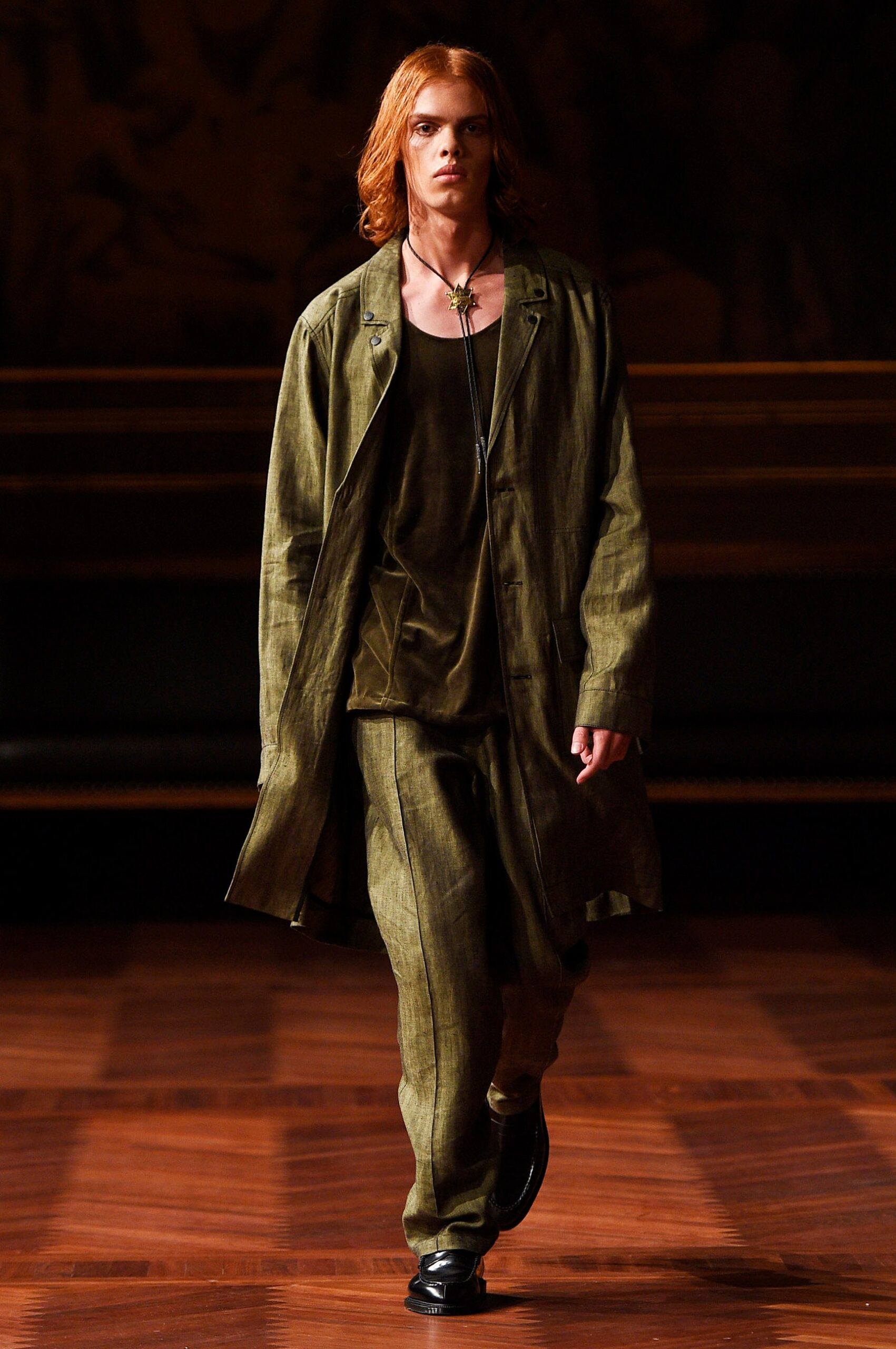 green linen coat and pants