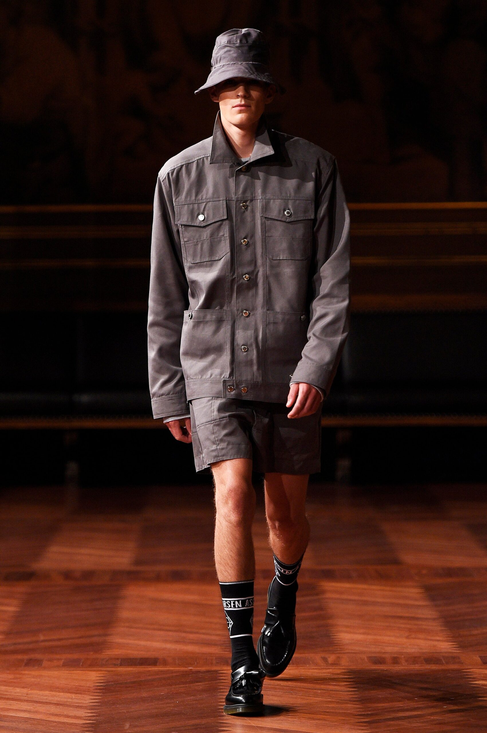 gray relaxed jacket and shorts