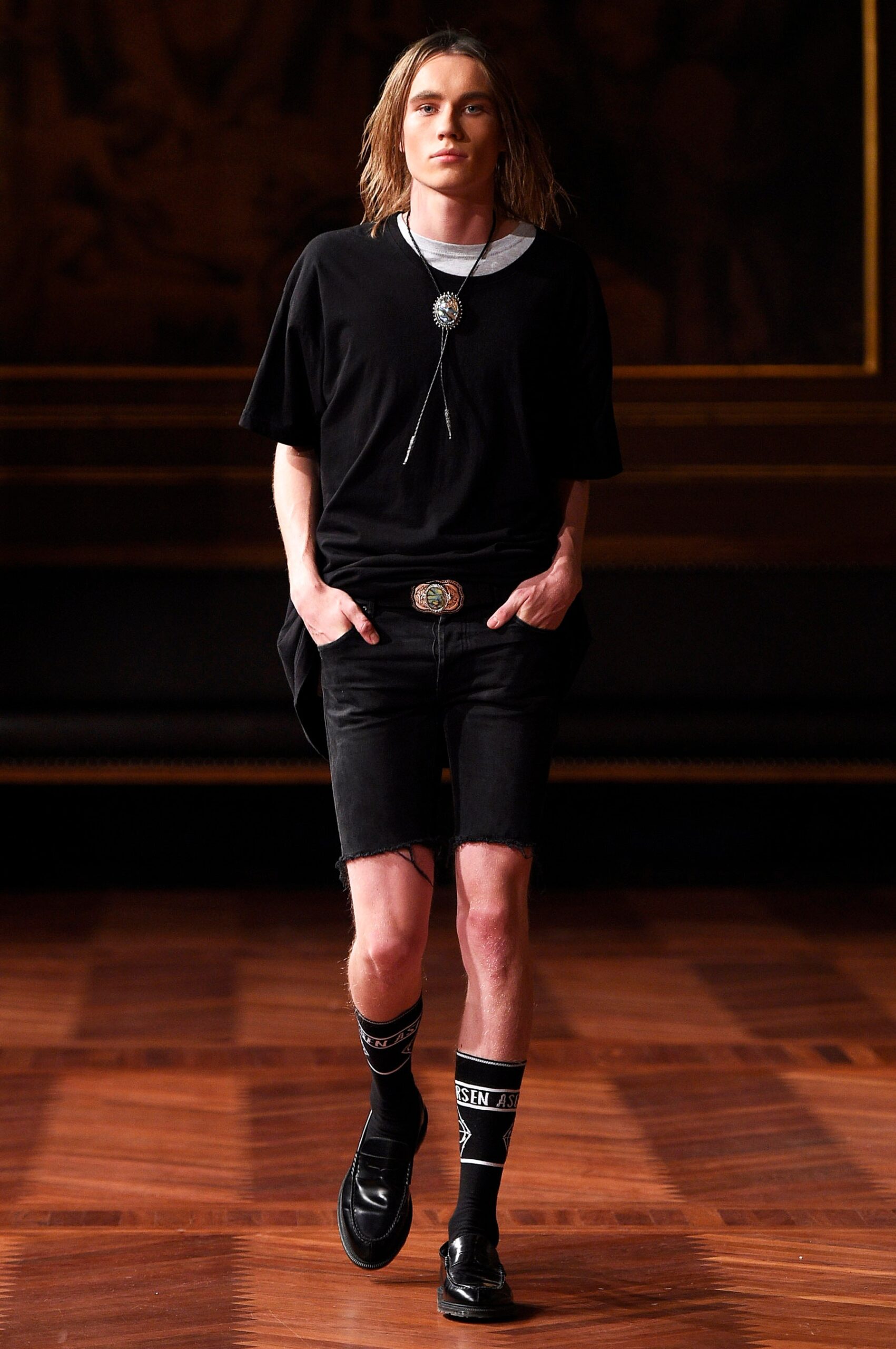black relaxed t-shirt and fitted shorts