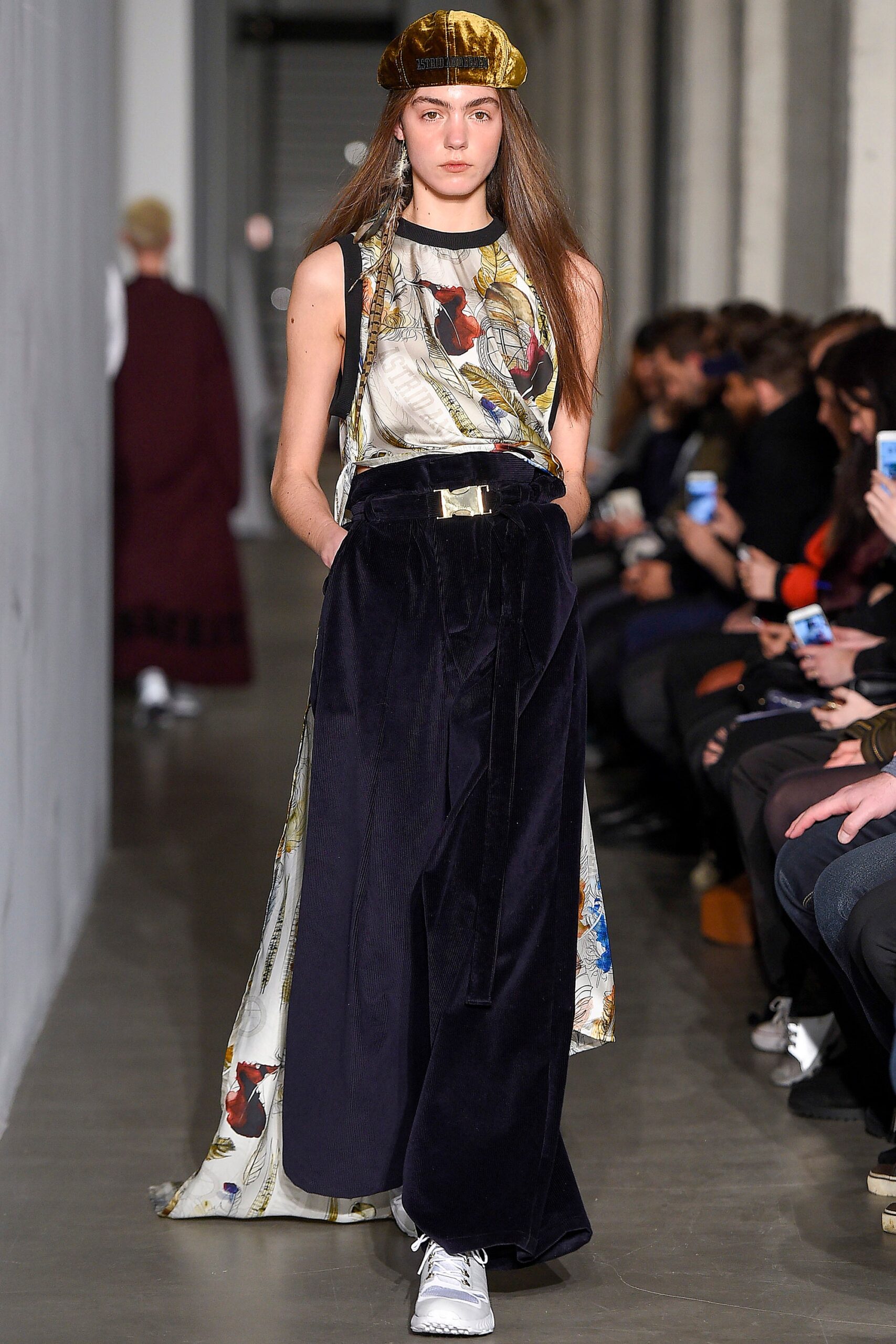 white silk maxi dress with black velvet pants