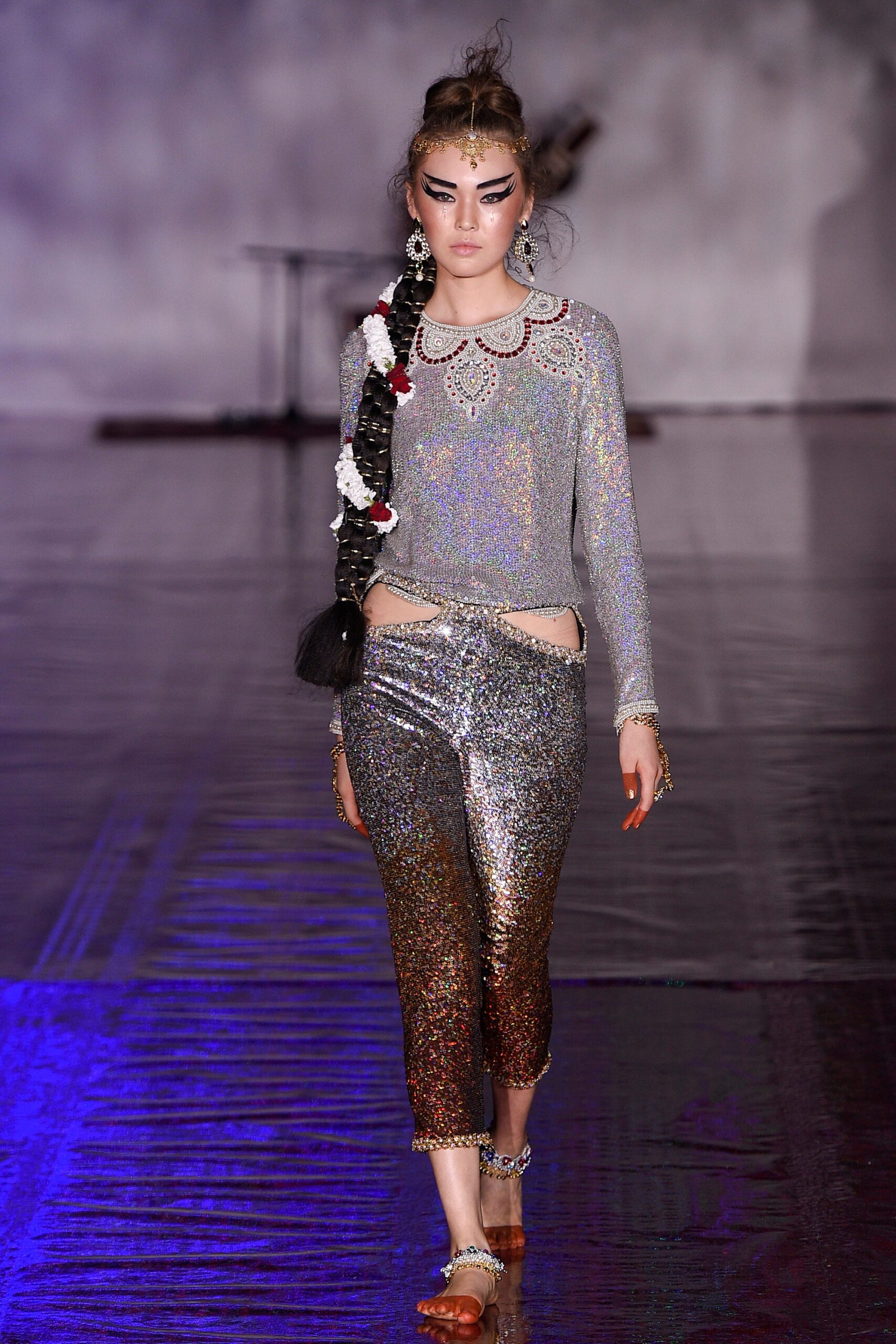 shiny silver sequined top and pants