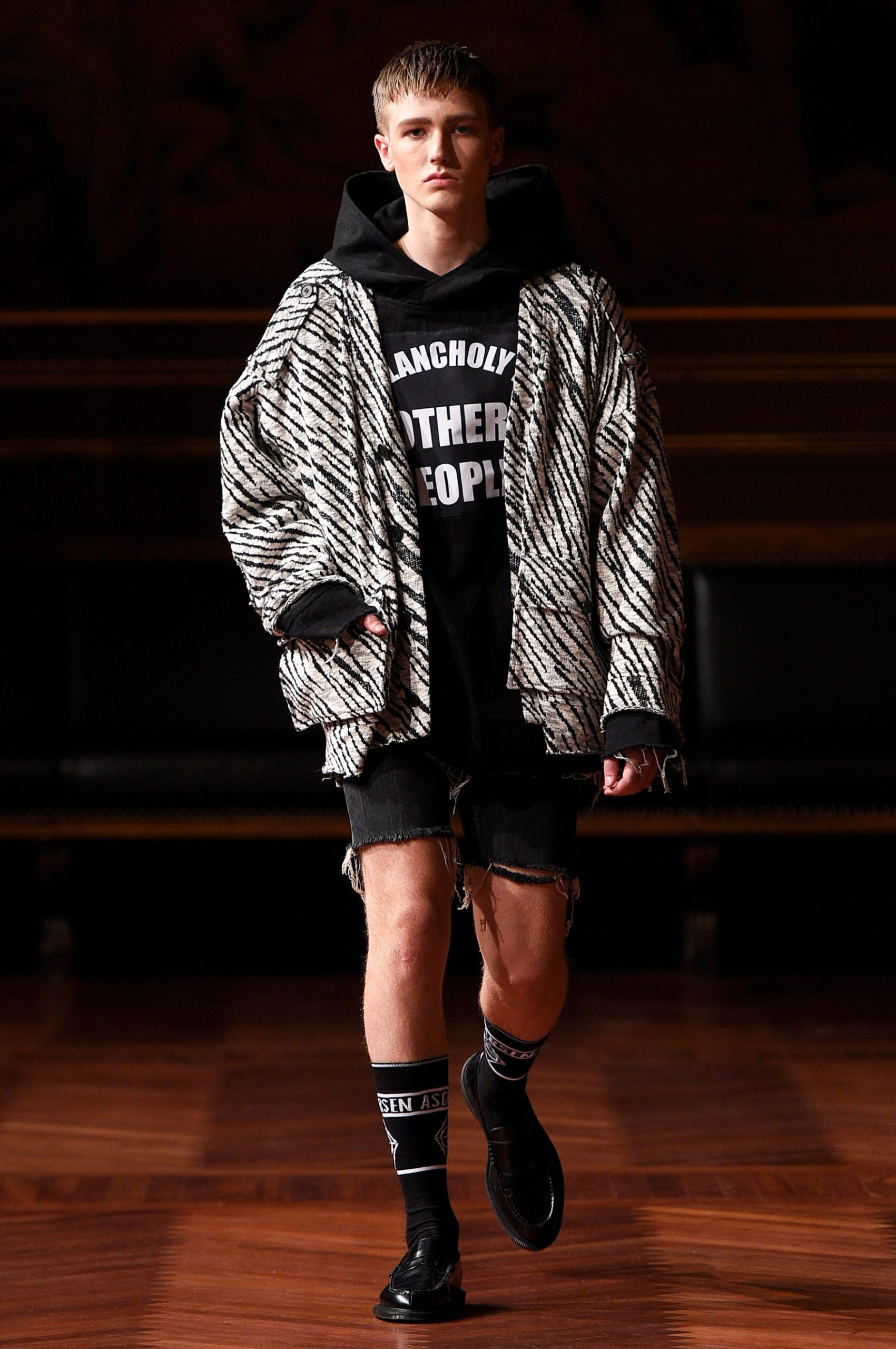 oversized black and white jacket with hoodie